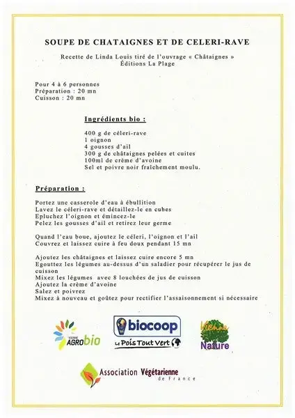 SOUPE DE CHATAIGNES ET DE CELERI RAVE